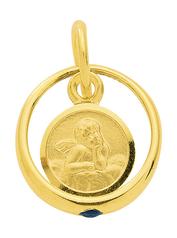 Taufring Kettenanhänger aus Gold mit Saphir