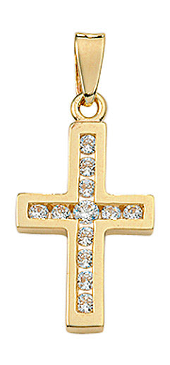 Kreuzanhänger aus Gold mit Zirkonia
