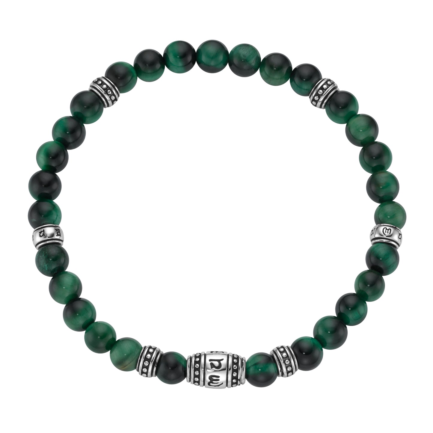 Armband flexibel Kugeln Tigerauge grün 925/ Sterling Silber
