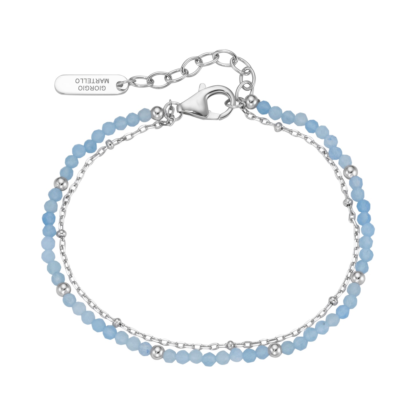 Armband 19 cm 2-reihig Kugeln Apatit hellblau und Silber 925/- Sterling Silber