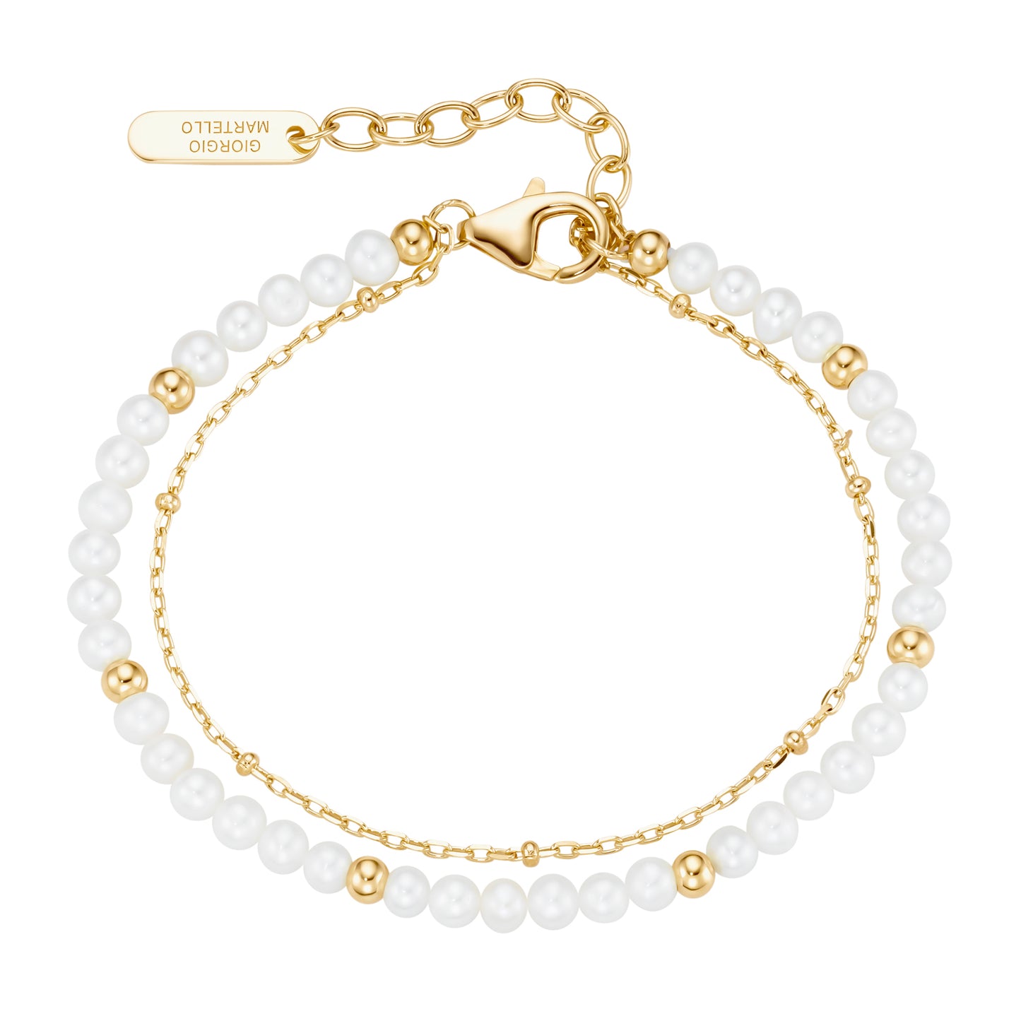 Armband 19 cm 2-reihig Kugeln Süßwasser und Silber 925/- Sterling Silber gelb vergoldet