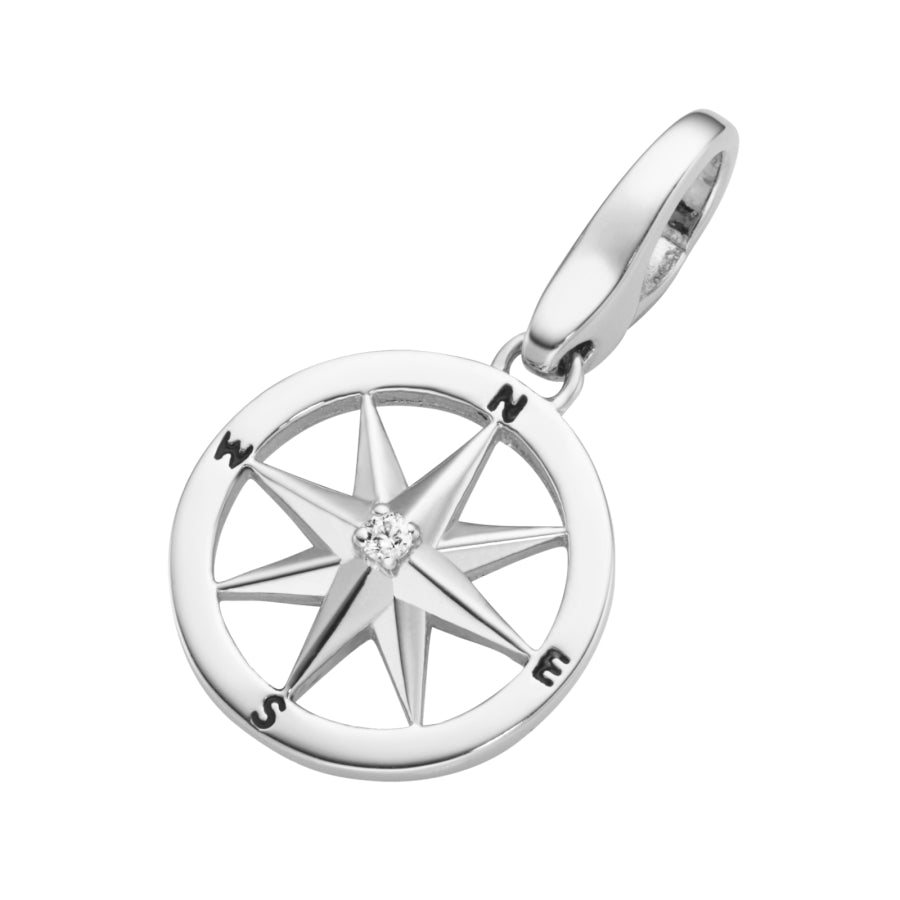 Charm Kompass Zirkonia 925/- Sterling Silber