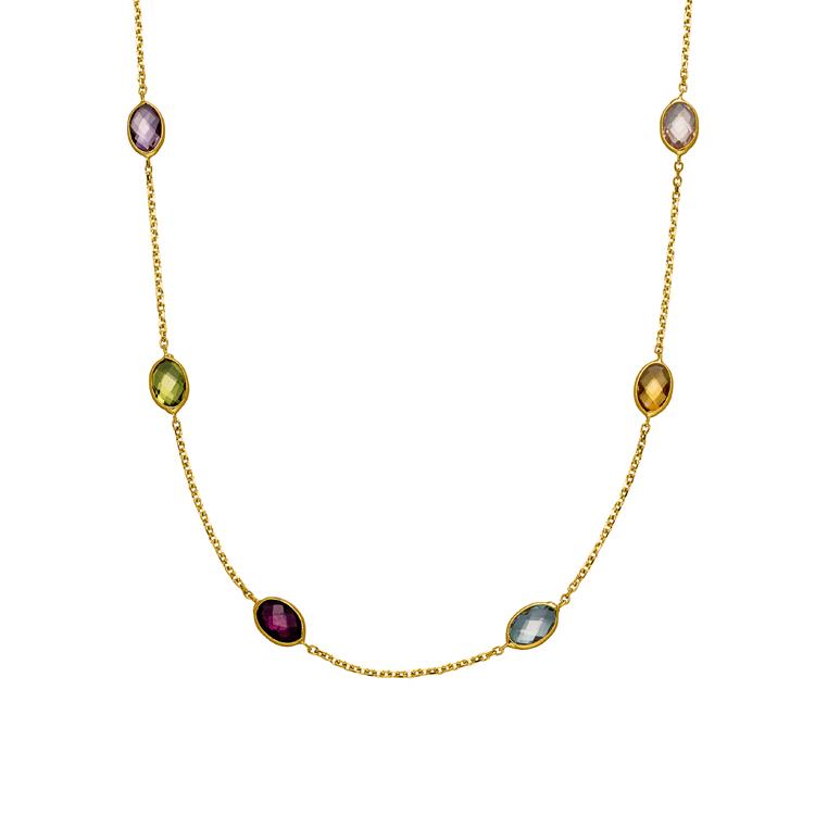 Collier mit 2 Amethyste & 2 Blautopase & 2 Citrine & 2 Rosaquarze & 2