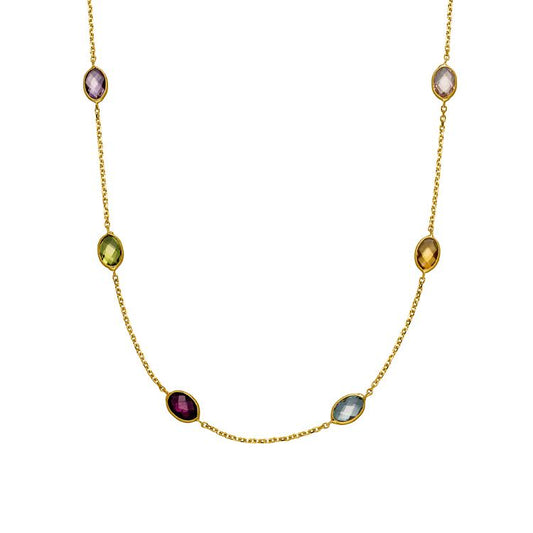 Collier mit 2 Amethyste & 2 Blautopase & 2 Citrine & 2 Rosaquarze & 2