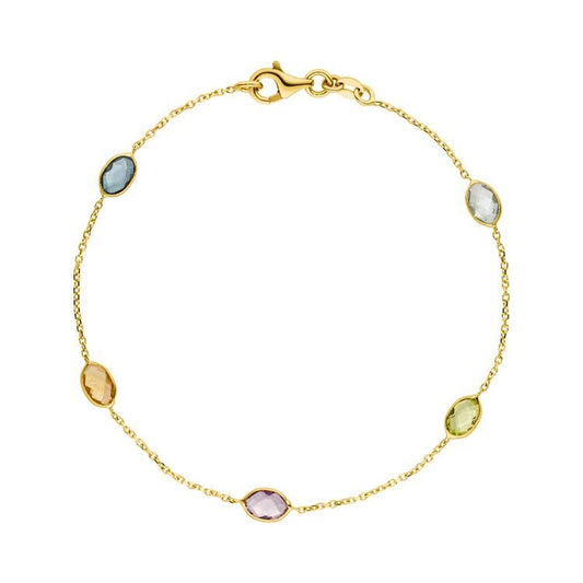 Armband mit 1 Amethyst & 1 Blautopas (beh.) & 1 Citrin & 1 Peridot & 1 London Bl