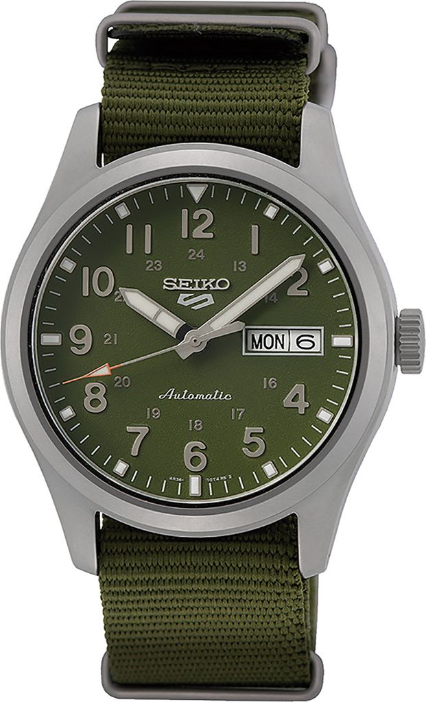 SEIKO Herren Automatik Armbanduhr aus Edelstahl mit Nylon Band - 5Sports - SRPG33K1