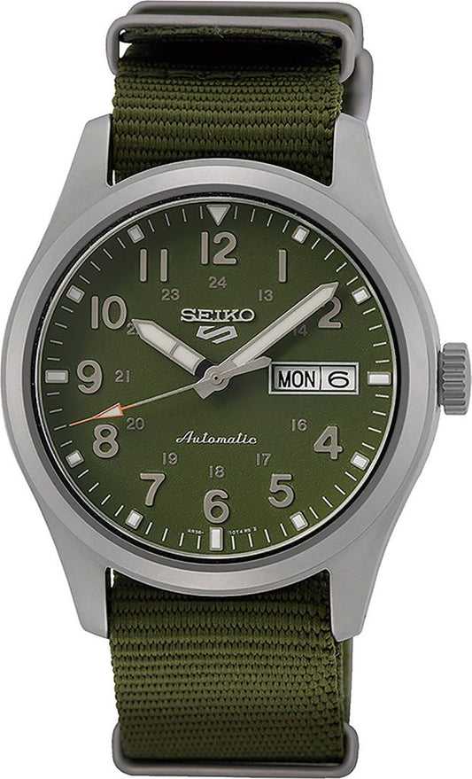 SEIKO Herren Automatik Armbanduhr aus Edelstahl mit Nylon Band - 5Sports - SRPG33K1