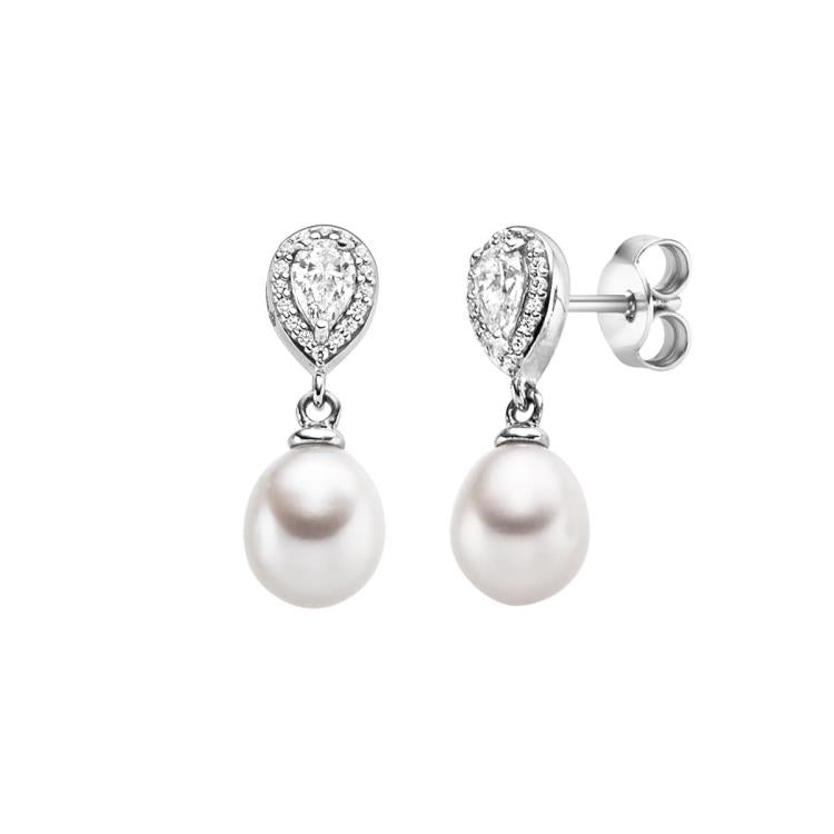Ohrschmuck mit 2 Süsswasserperlen & 34 Zirkonia