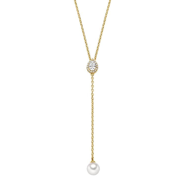 Y-Kette mit 1 Süßwasserperle & 17 Zirkonia 450mm