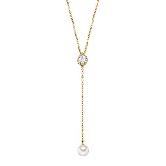 Y-Kette mit 1 Süßwasserperle & 17 Zirkonia 450mm