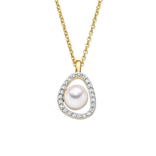 Anhänger mit Kette mit 1 Süßwasserperle & 23 Zirkonia