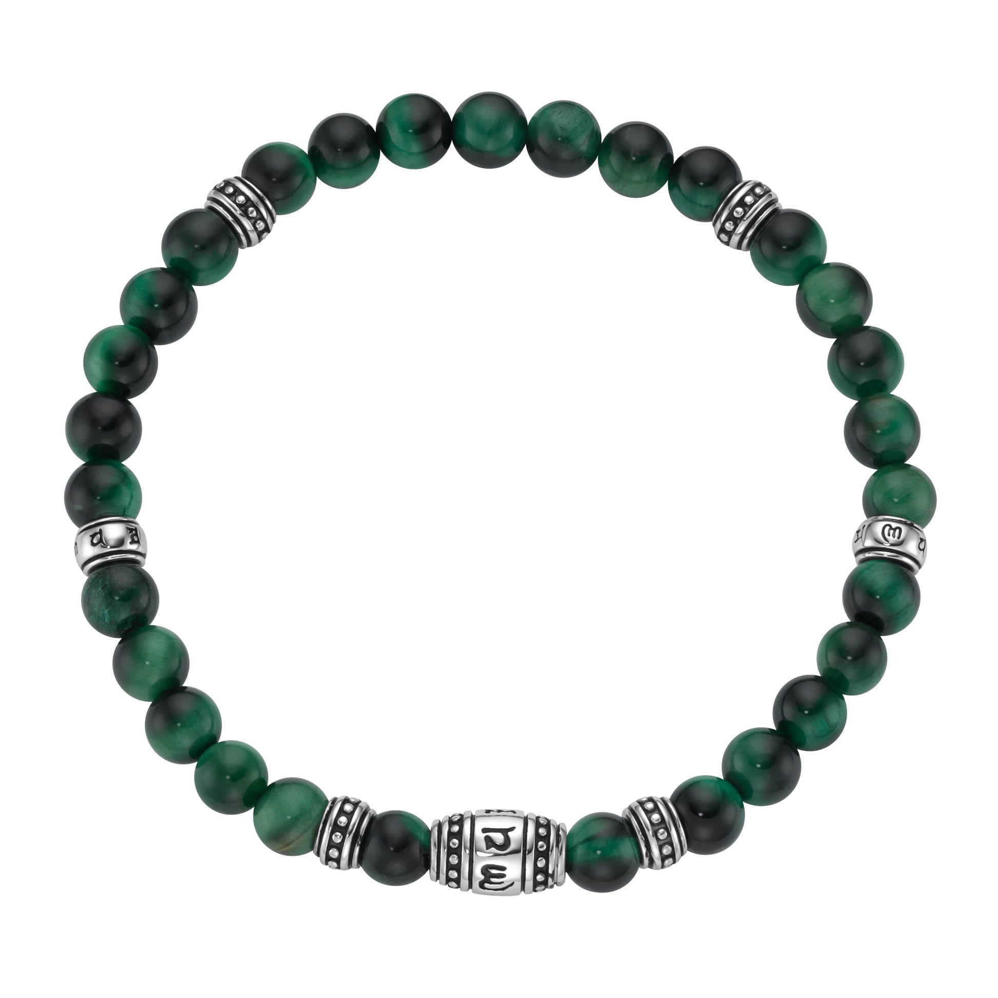 Armband flexibel Kugeln Tigerauge grün 925/ Sterling Silber