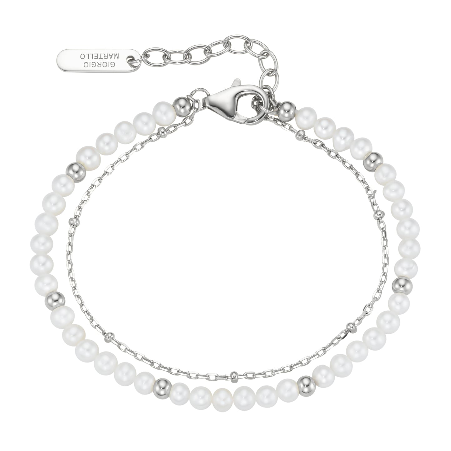 Armband 19 cm 2-reihig Kugeln Süßwasser und Silber 925/- Sterling Silber