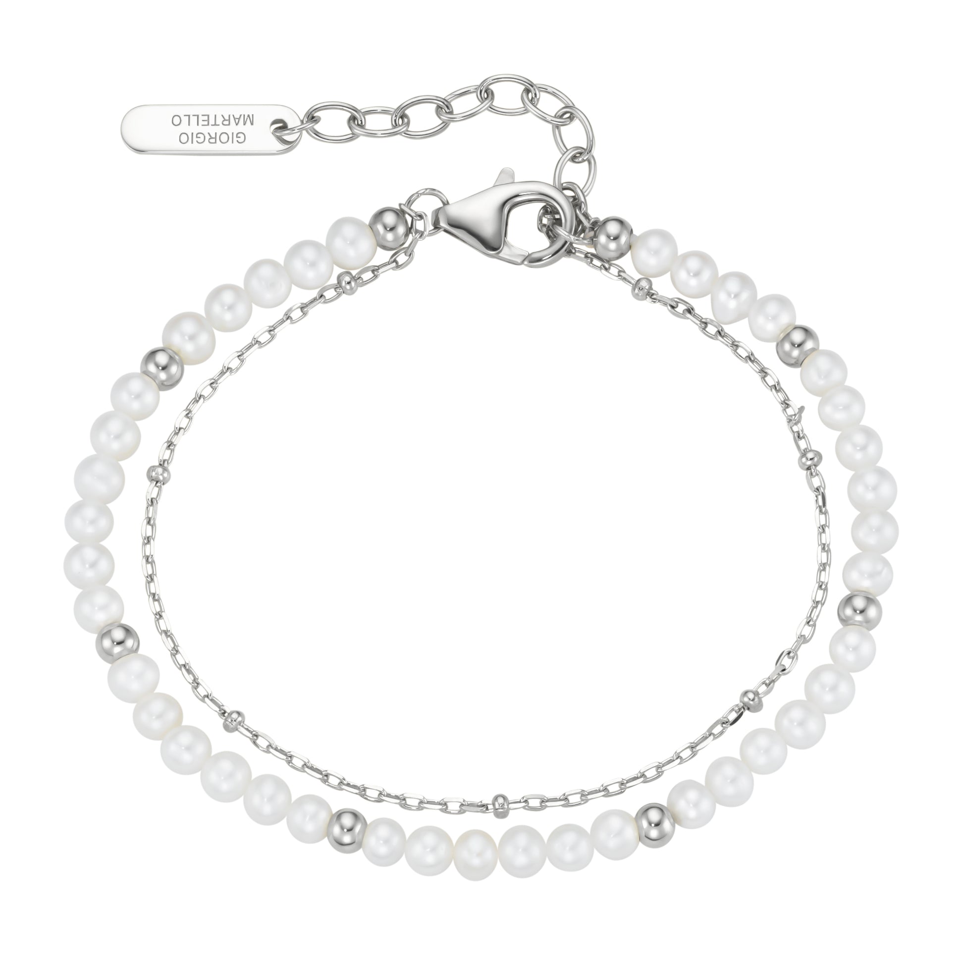 Armband 19 cm 2-reihig Kugeln Süßwasser und Silber 925/- Sterling Silber