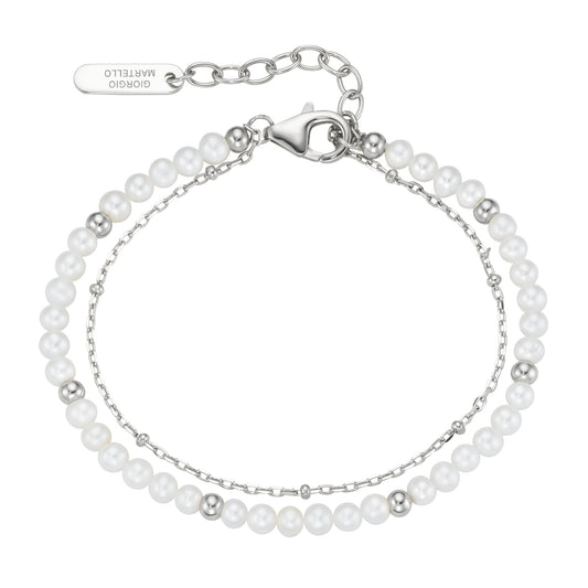 Armband 19 cm 2-reihig Kugeln Süßwasser und Silber 925/- Sterling Silber