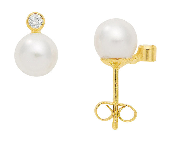 Ohrstecker aus Gold mit Zirkonia und Zuchtperle