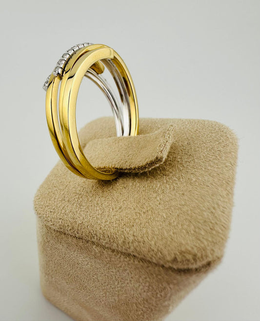 Bicolor Damenring 750/- mit 25 Brillanten insg. 0,375ct, 6,4g, gr. 57