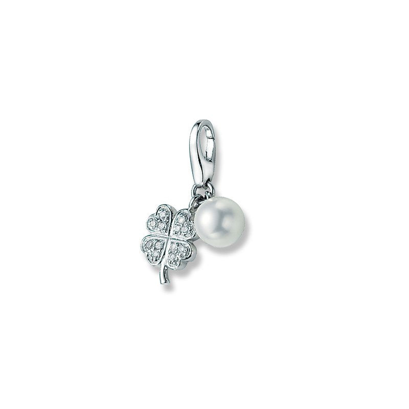 Charm Kleeblatt Muschelkern Perle Zirkonia 925/- Sterling Silber