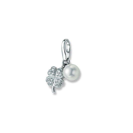 Charm Kleeblatt Muschelkern Perle Zirkonia 925/- Sterling Silber